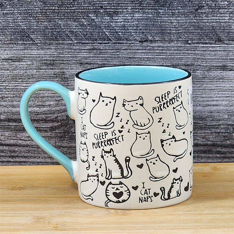 Load image into Gallery viewer, Sleeping Cats Coffee Mug Ceramic Tea Cup Embossed Napping Kittens Blue Sky 18oz
