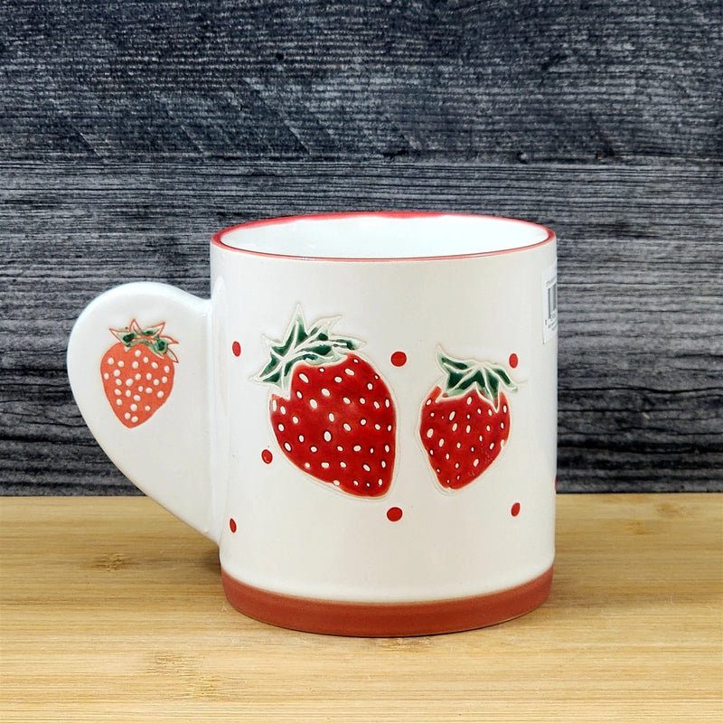 Load image into Gallery viewer, Strawberry Bliss Coffee Mug Ceramic Tea Cup Blue Sky Embossed Botanical 18oz
