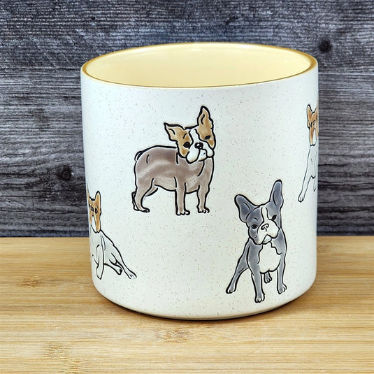 Boston Terrier Dog Planter Ceramic Utensil Organizer Herb Succulent Blue Sky 5in