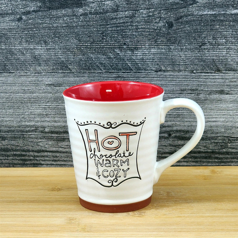 Load image into Gallery viewer, Hot Chocolate Coffee Mug Red White Embossed Christmas Tea Cup Blue Sky 17oz
