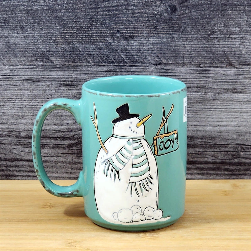 Load image into Gallery viewer, Snowman Christmas Coffee Mug Winter Holiday Cup Green 18oz Ceramic Blue Sky
