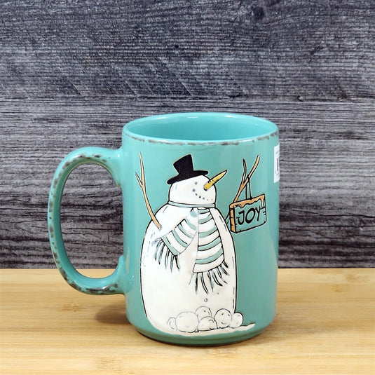 Snowman Christmas Coffee Mug Winter Holiday Cup Green 18oz Ceramic Blue Sky