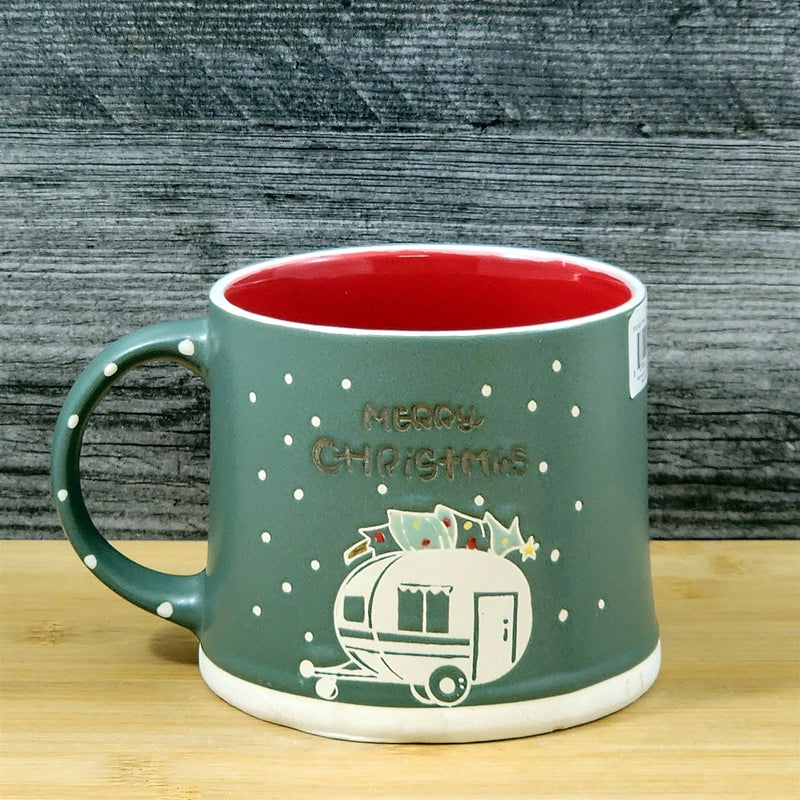 Load image into Gallery viewer, Camping Coffee Mug Christmas Holiday Red Embossed Tea Cup Ceramic Blue Sky 17oz
