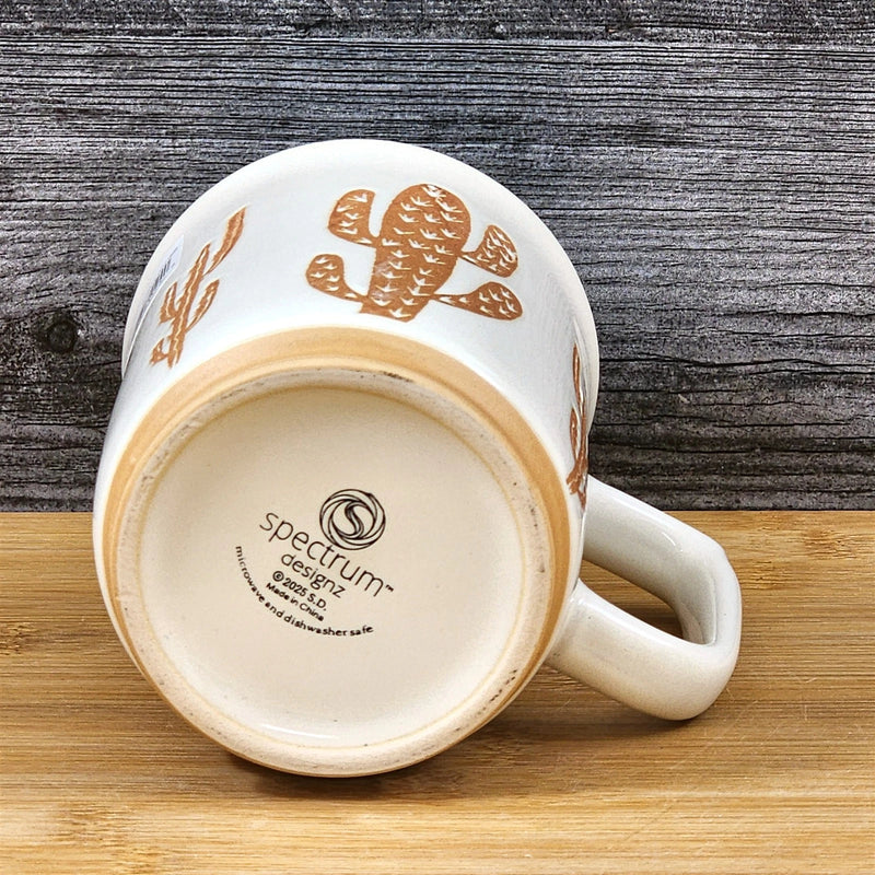 Load image into Gallery viewer, Saguaro Cactus Coffee Mug Floral Tea Cup Ceramic Embossed Blue Sky 18oz
