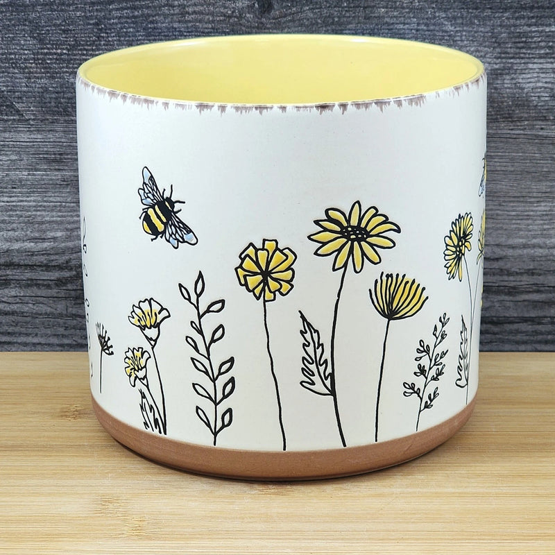 Load image into Gallery viewer, Flower Garden Planter Daisy Plant Bee Ceramic Utensil Holder Blue Sky Yellow 5in
