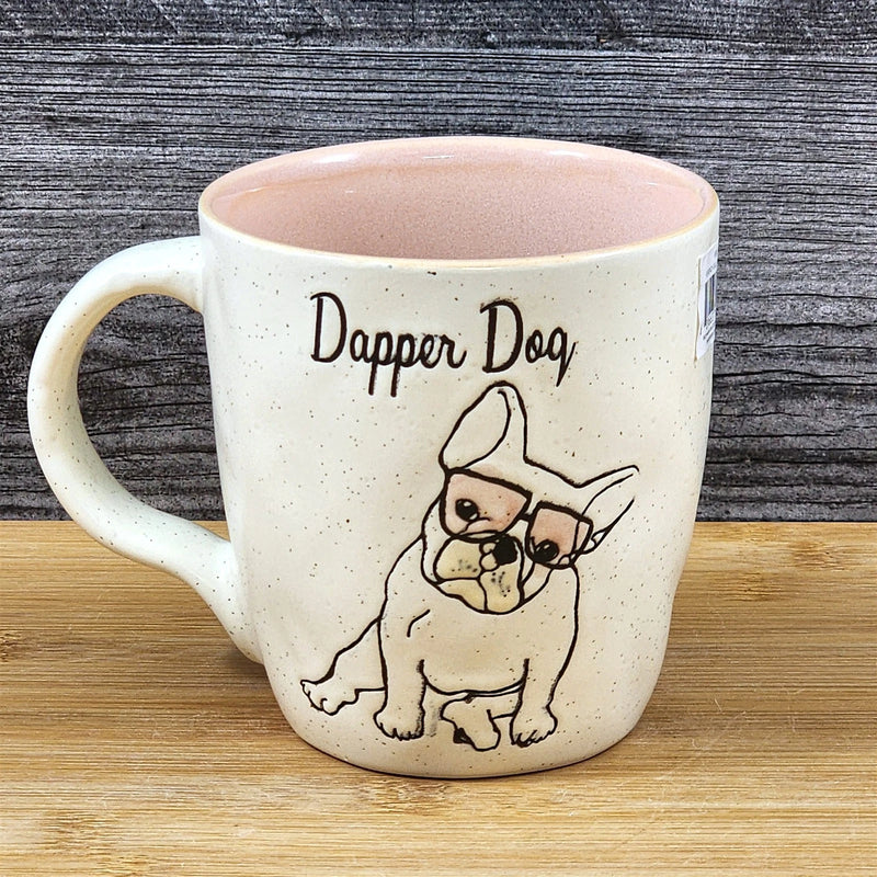 Load image into Gallery viewer, French Bulldog Coffee Cup Dapper Dog Mug Blue Sky Ceramic Embossed 16 oz
