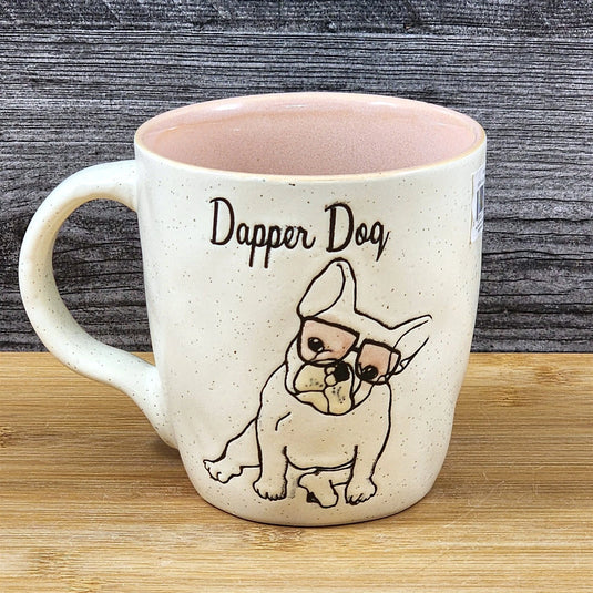French Bulldog Coffee Cup Dapper Dog Mug Blue Sky Ceramic Embossed 16 oz