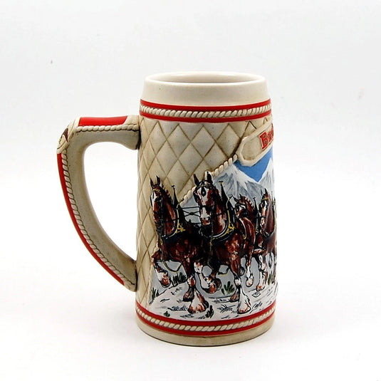 1985 Budweiser Stein Beer Holiday Christmas Mug Wagon Clydesdales Ceramarte