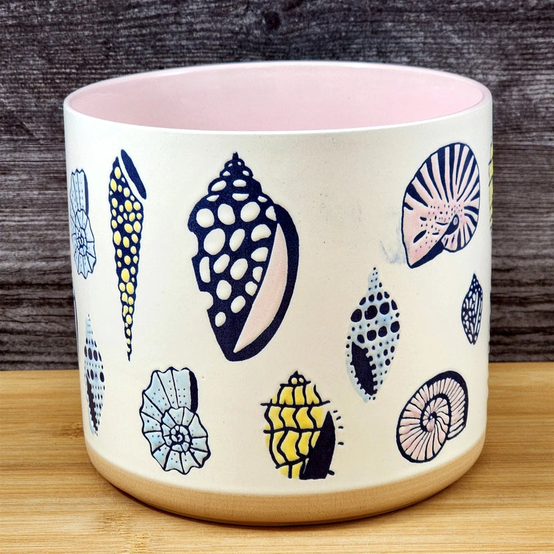 Load image into Gallery viewer, Sea Shells Planter Ceramic Utensil Organizer Herb Succulent Pink Blue Sky 6.5in

