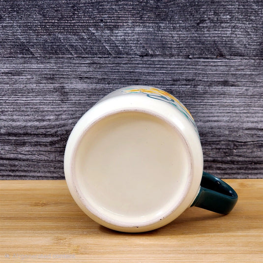 White Ceramic Mug with Yellow Daffodil Floral Embossed 18 oz Tea Cup Blue Sky
