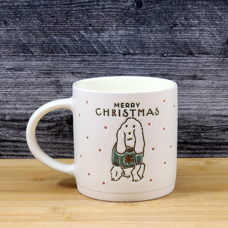 Load image into Gallery viewer, Christmas Poodle Dog Ceramic Mug Holiday Coffee Tea Cup Embossed Blue Sky 18oz
