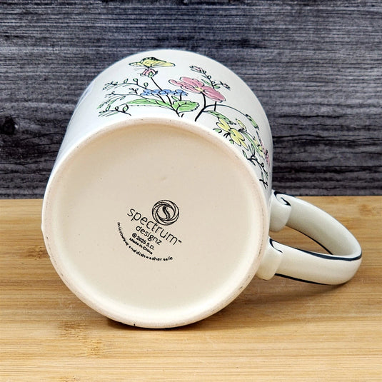 Floral Coffee Mug Summer Butterfly's Pink Flowers 21oz Cup Embossed Blue Sky