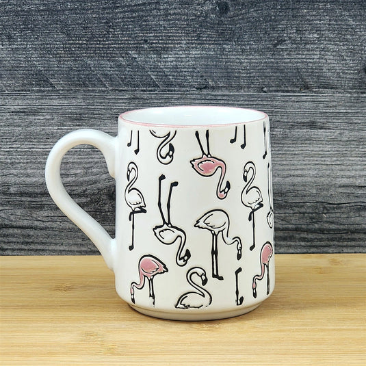 Tropical Flamingo Ceramic Coffee Tea Mug Pink Bird Embossed 18 oz Cup Blue Sky