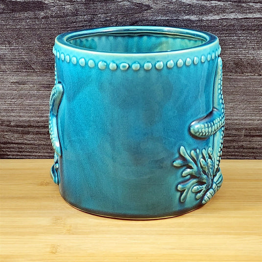 Star Fish Shells Planter Ceramic Utensil Organizer Herb Succulent Blue Sky 6.5in