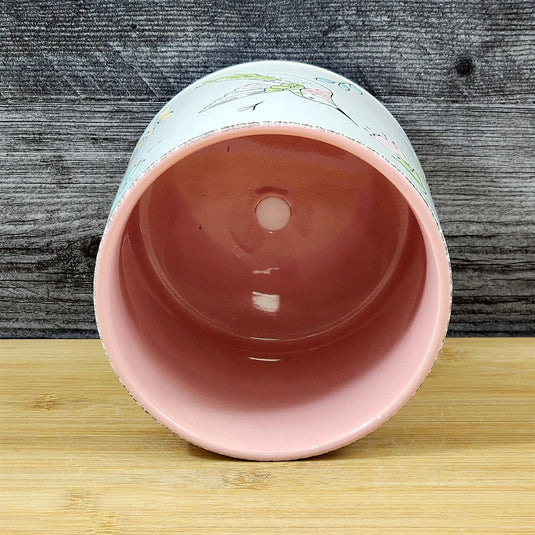 Hummingbird Planter Ceramic Utensil Organizer Pink Succulent Pot Blue Sky 5in