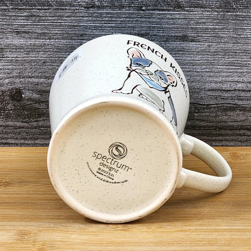 Load image into Gallery viewer, French Bulldog Coffee Cup Kisses Dog Mug Blue Sky Ceramic Embossed 17 oz
