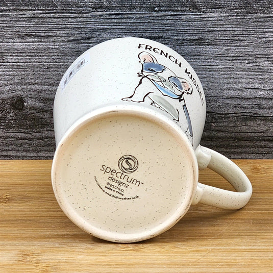 French Bulldog Coffee Cup Kisses Dog Mug Blue Sky Ceramic Embossed 17 oz