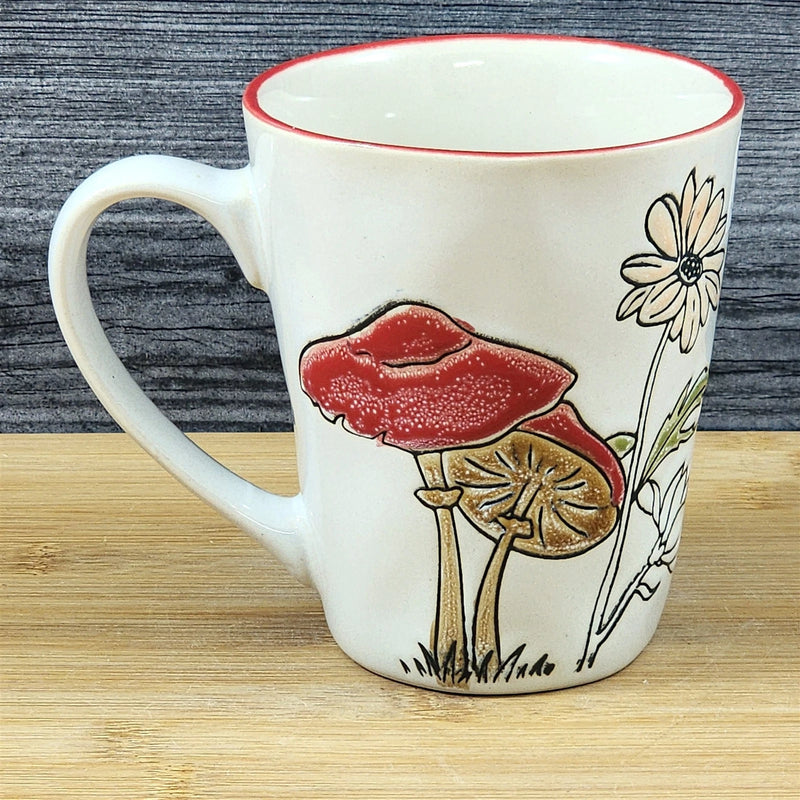 Load image into Gallery viewer, Morel Mushroom Coffee Mug Botanical Brown Green Floral Ceramic Tea Cup Blue Sky
