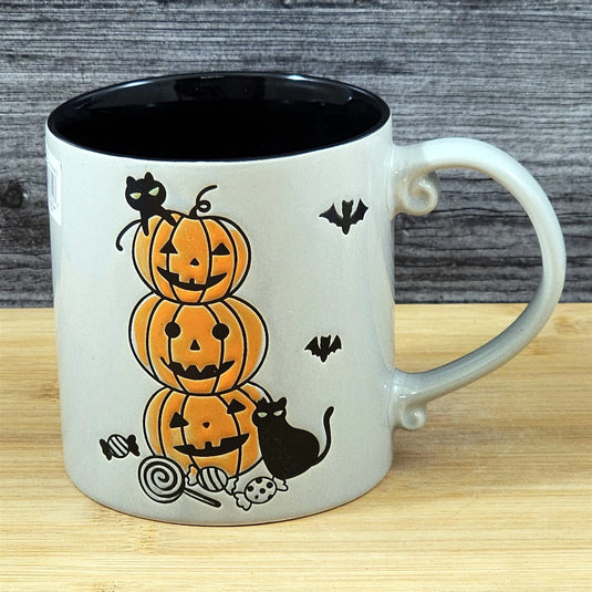 Halloween Pumpkins Black Cats Mug Ceramic Embossed Coffee Tea Cup Blue Sky 21oz