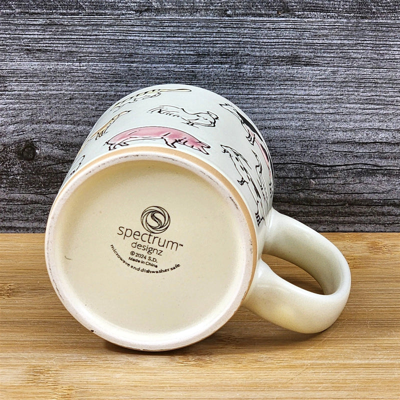 Load image into Gallery viewer, Coffee Mug Rustic Farm Animals Cow Pig Rooster Dog Ceramic Tea Cup Blue Sky 16oz
