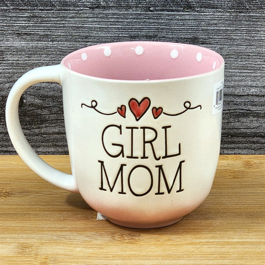 Mom Coffee Mug Ceramic Embossed Hearts Pink Tea Cup Mother by Blue Sky 18oz