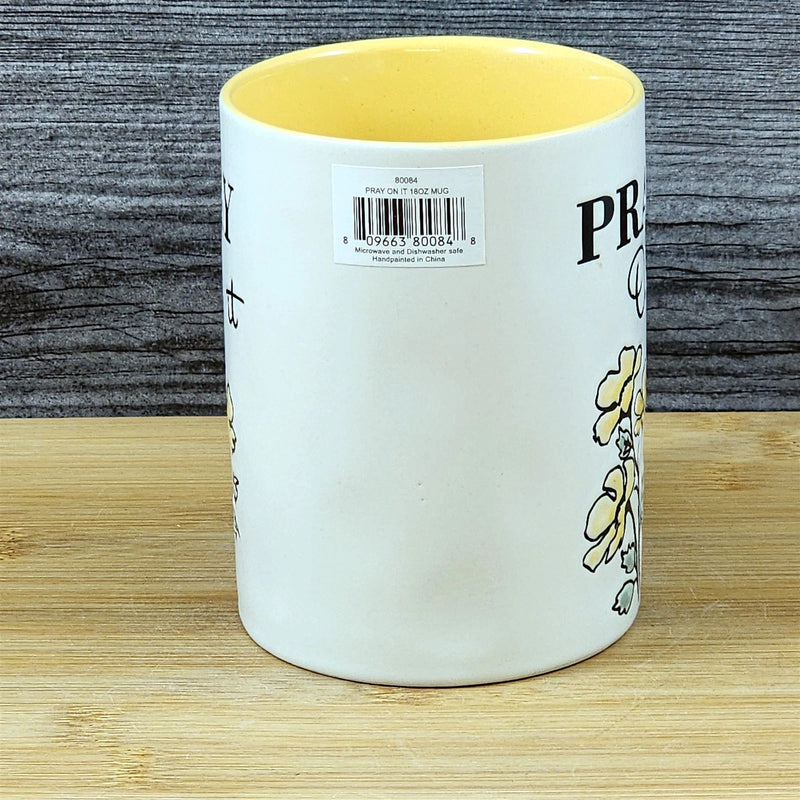 Load image into Gallery viewer, Religious Pray on it Coffee Mug Floral Yellow Green Embossed 18 oz Cup Blue Sky
