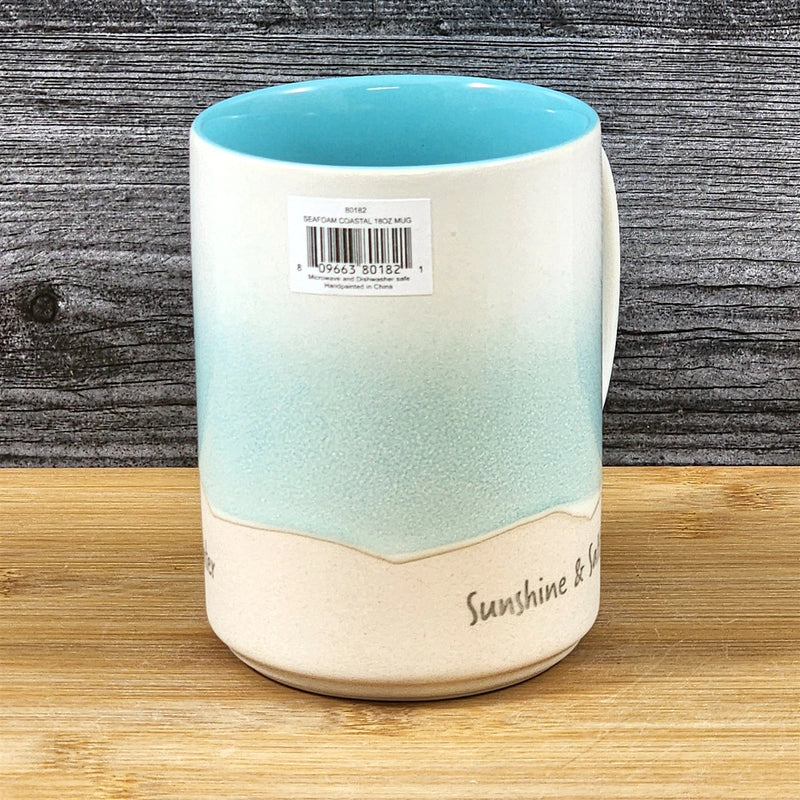 Load image into Gallery viewer, Beach Seafoam Coffee Mug Sunshine Tea Cup Ceramic Embossed Ocean Blue Sky 18oz
