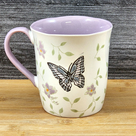 Monarch Butterfly Floral Coffee Mug Purple inside Ceramic Tea Cup Blue Sky 17oz