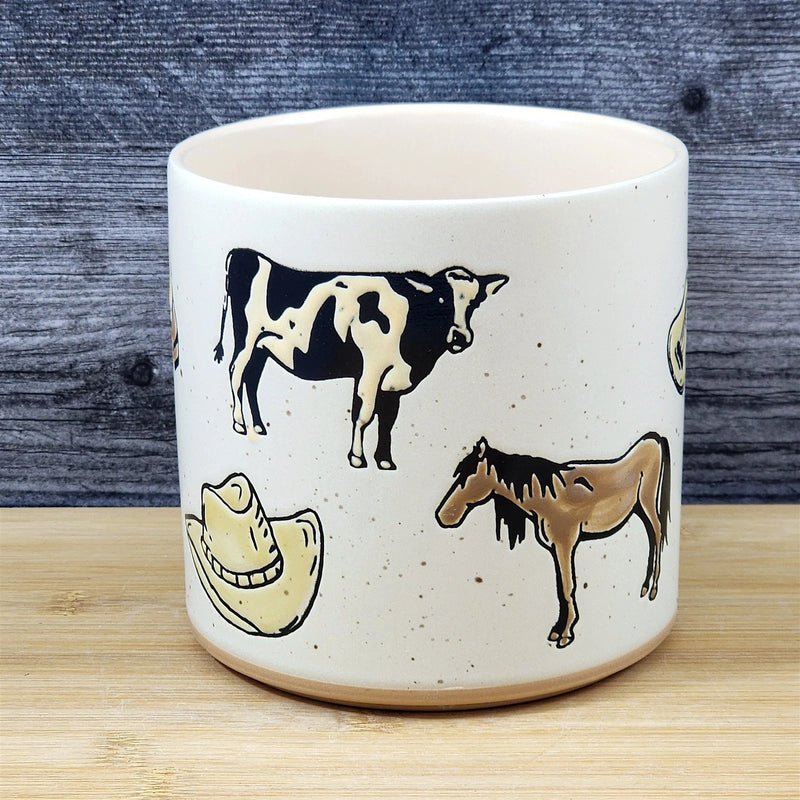 Load image into Gallery viewer, Farm Western Rustic Planter Ceramic Utensil Holder Herb Succulent Blue Sky 5in
