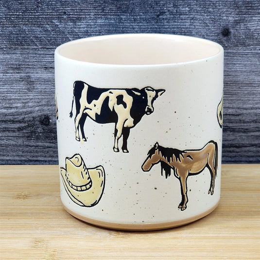 Farm Western Rustic Planter Ceramic Utensil Holder Herb Succulent Blue Sky 5in