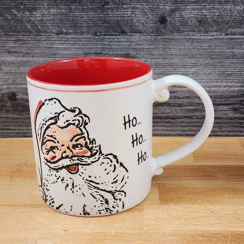Load image into Gallery viewer, Holiday Santa Christmas Coffee Mug Ceramic Cup Red Inside 21oz Embossed Blue Sky
