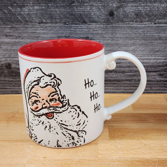Holiday Santa Christmas Coffee Mug Ceramic Cup Red Inside 21oz Embossed Blue Sky