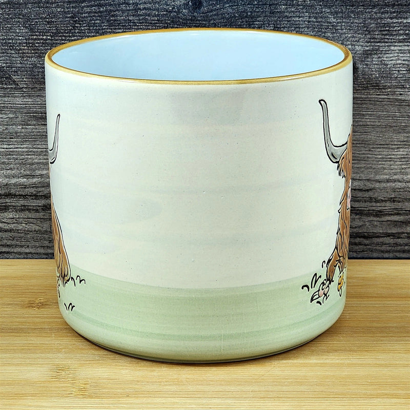 Load image into Gallery viewer, Highland Cow Rustic Planter Ceramic Utensil Organizer Succulent Blue Sky 6.5in
