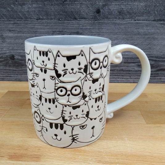 Cat Face Ceramic Coffee Mug Embossed Tea Cup 16oz (473ml) By Blue Sky