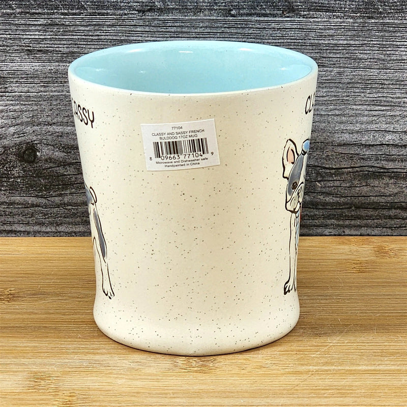 Load image into Gallery viewer, French Bulldog Coffee Cup Classy Sassy Dog Mug Blue Sky Ceramic Embossed 17 oz
