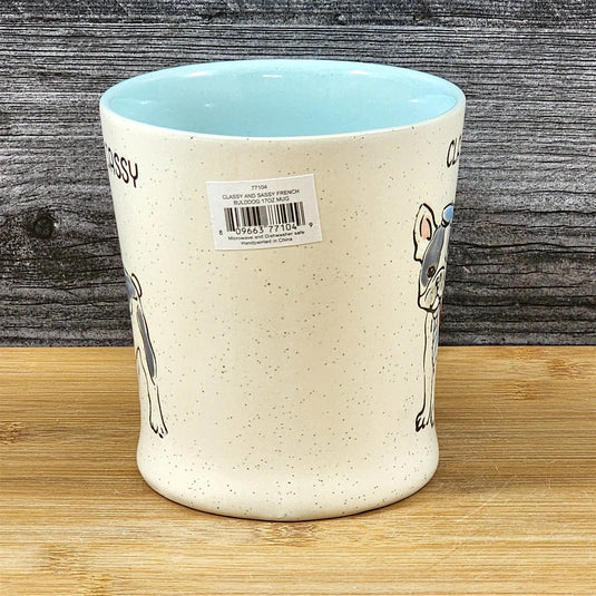 French Bulldog Coffee Cup Classy Sassy Dog Mug Blue Sky Ceramic Embossed 17 oz