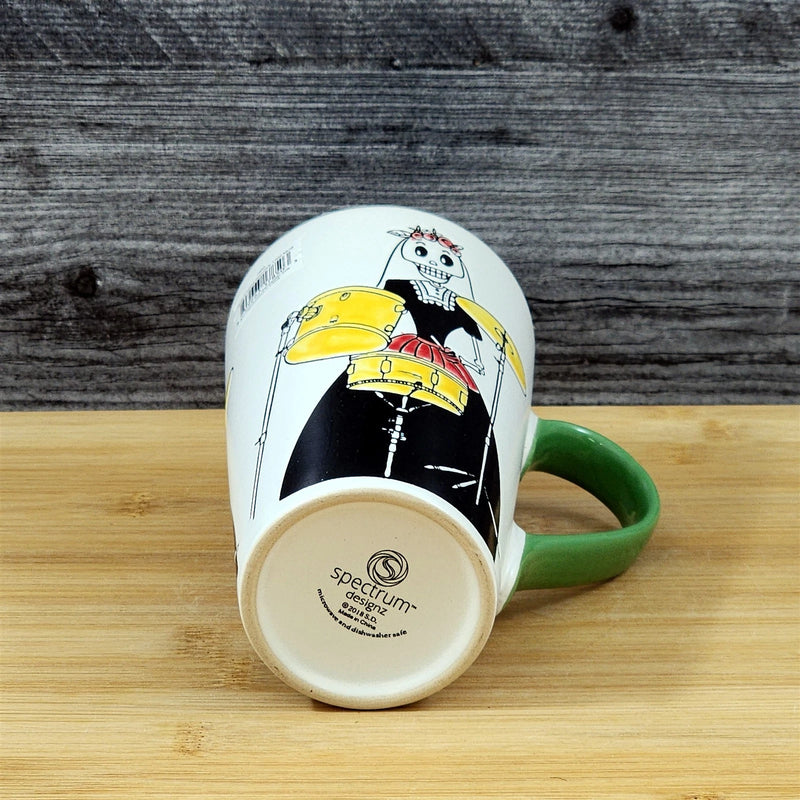 Load image into Gallery viewer, Coffee Mug Day of the Dead Skeleton Woman Drummer Cup Ceramic Blue Sky 17oz
