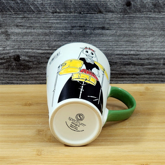 Coffee Mug Day of the Dead Skeleton Woman Drummer Cup Ceramic Blue Sky 17oz