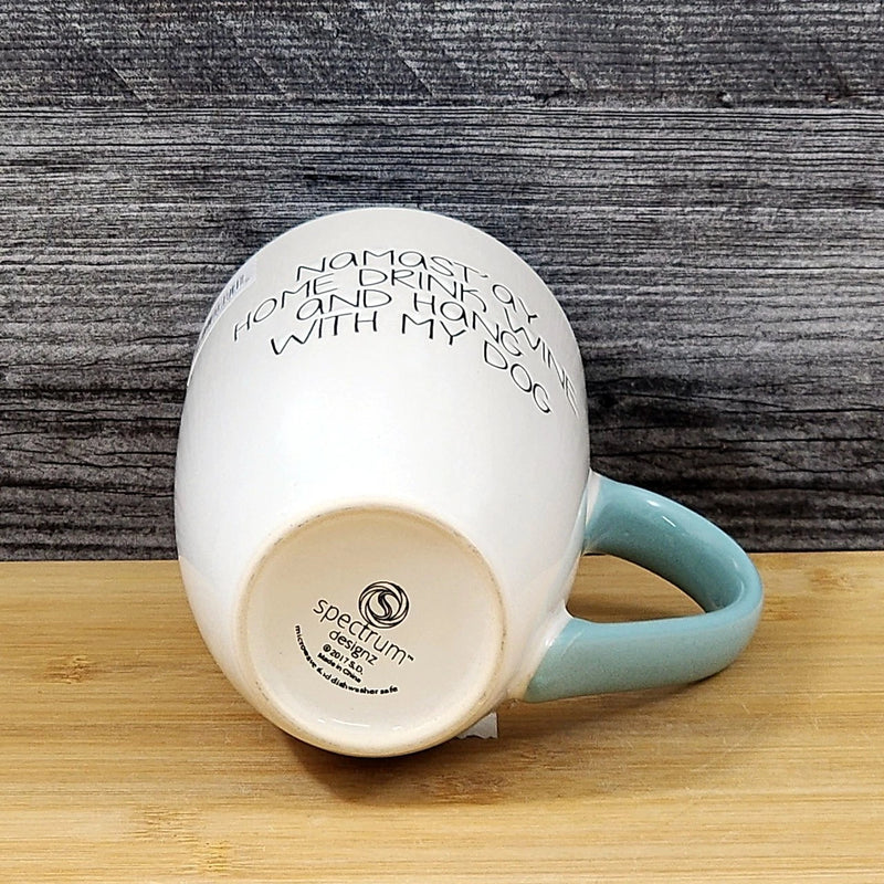 Load image into Gallery viewer, Namast'ay Home With My Dogs and Wine Coffee Mug Embossed Ceramic Cup Blue Sky
