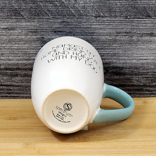 Namast'ay Home With My Dogs and Wine Coffee Mug Embossed Ceramic Cup Blue Sky