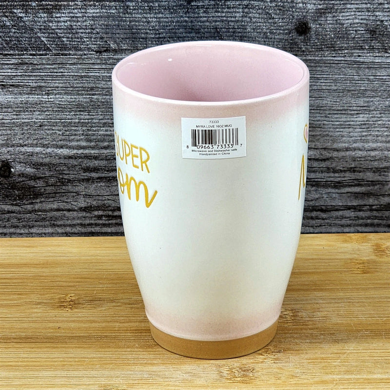 Load image into Gallery viewer, Super Mom Coffee Mug Ceramic Embossed White Pink Tea Cup Tall by Blue Sky 16oz
