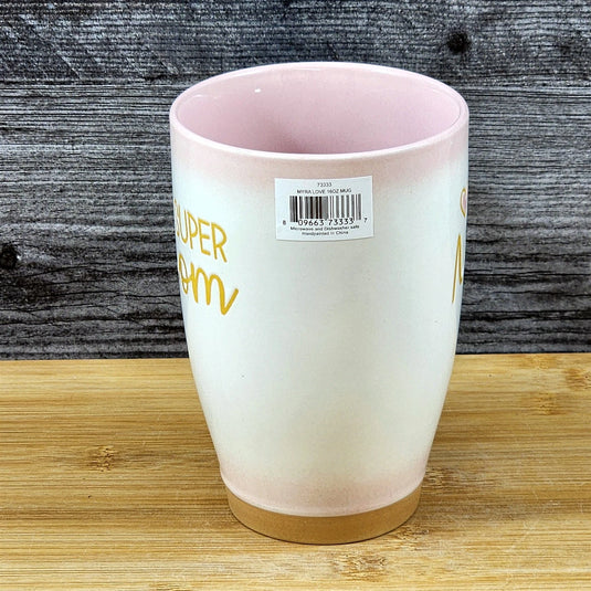 Super Mom Coffee Mug Ceramic Embossed White Pink Tea Cup Tall by Blue Sky 16oz