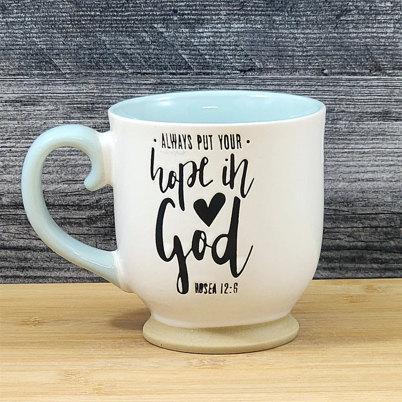Load image into Gallery viewer, Religious Coffee Mug Hosea 12:6 Inspirational Tea Cup Ceramic Blue Sky 17oz
