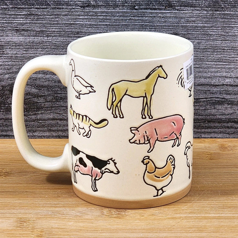 Load image into Gallery viewer, Coffee Mug Rustic Farm Animals Cow Pig Rooster Dog Ceramic Tea Cup Blue Sky 16oz
