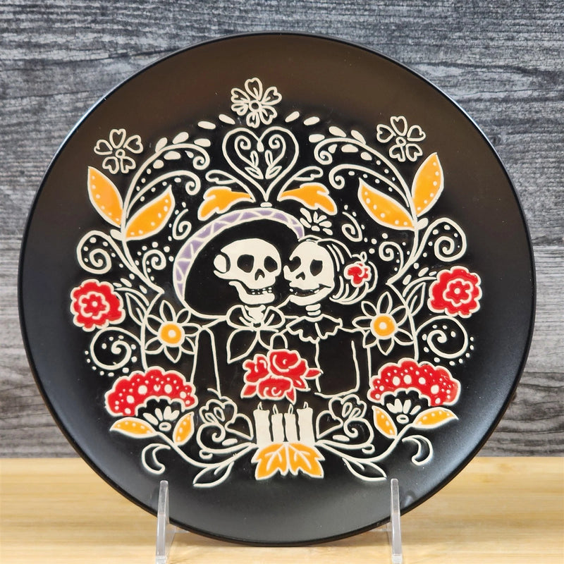 Load image into Gallery viewer, Halloween Sugar Skull Day of the Dead Round Salad Plate 8" Blue Sky Ceramic
