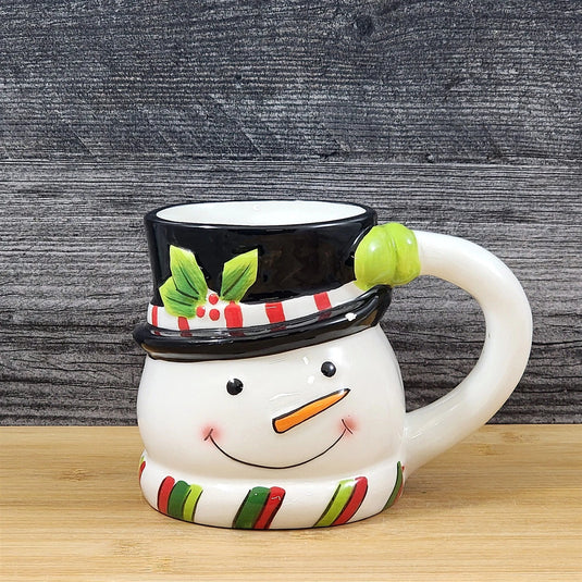 Snowman Winter Coffee Mug 3D Ceramic Face Holiday Tea Cup Blue Sky Goldminc