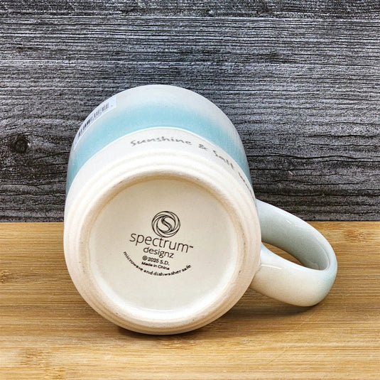 Beach Seafoam Coffee Mug Sunshine Tea Cup Ceramic Embossed Ocean Blue Sky 18oz