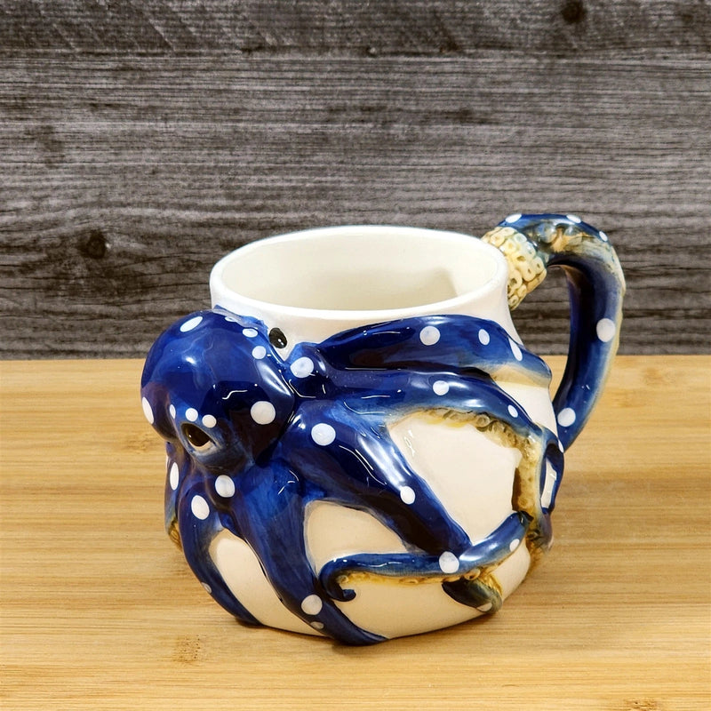 Load image into Gallery viewer, Blue Octopus Coffee Mug 3D Ceramic Embossed Tea Cup by Blue Sky Goldminc
