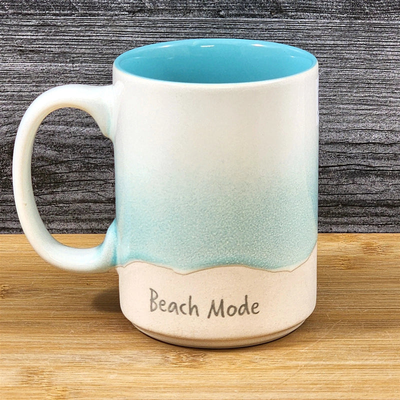 Load image into Gallery viewer, Beach Seafoam Coffee Mug Coastal Tea Cup Ceramic Embossed Ocean Blue Sky 18oz
