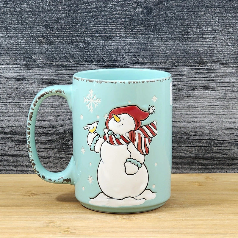 Load image into Gallery viewer, Christmas Coffee Mug Snowman Winter Ceramic Holiday Cup Green 18oz Blue Sky
